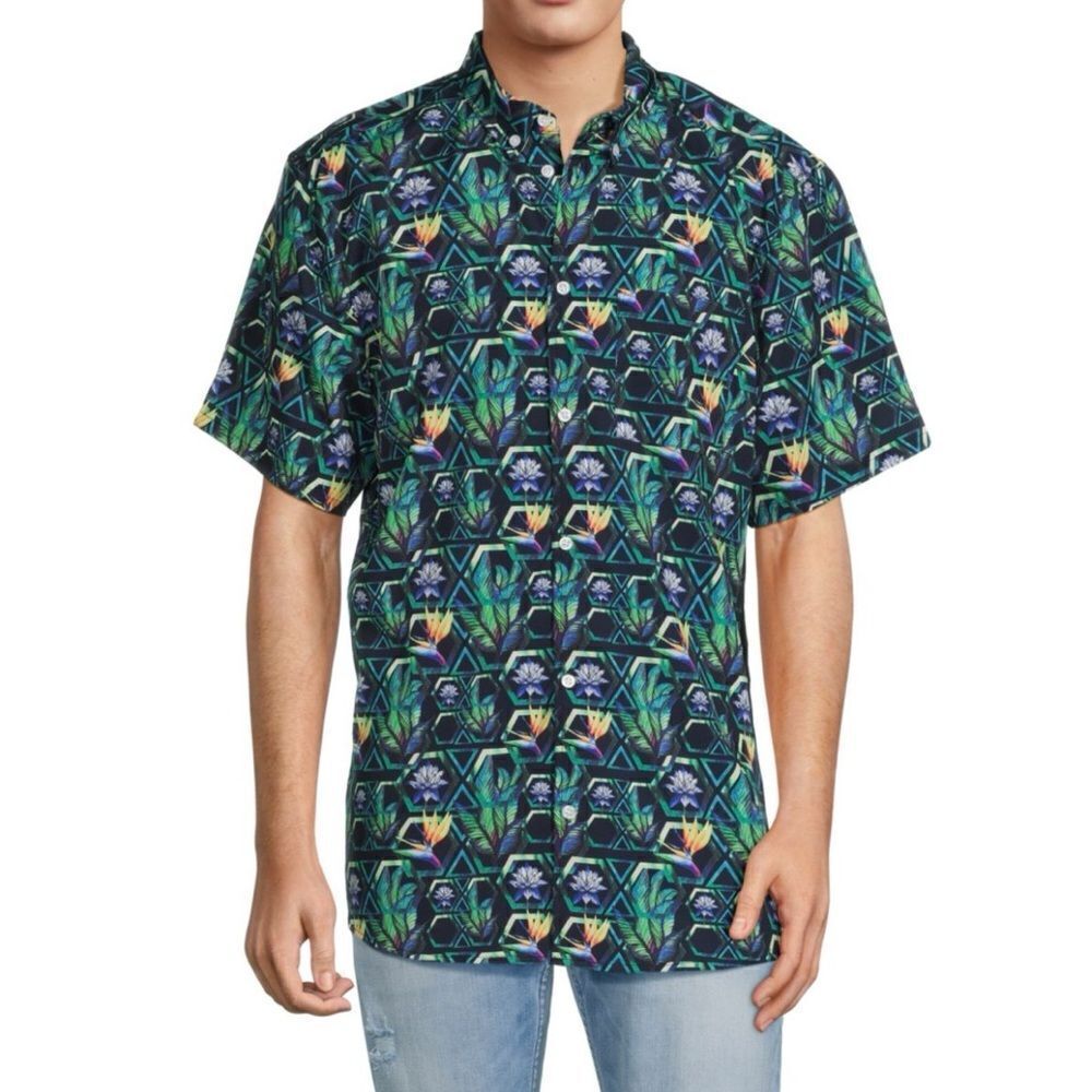 Wesc Oden Floral Print Collared Short-Sleeve Button-Down Shirt‎ Size Large C15